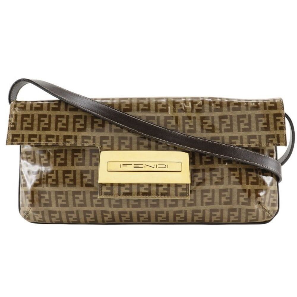 Fendi Zucchino Mamma Baguette Vinyl Brown Plastic Shoulder Bag Bag